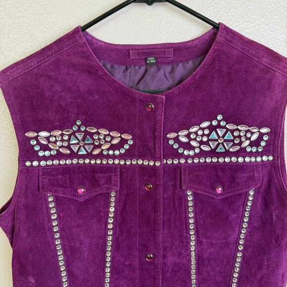 Cripple Creek Suede Vest Womens Medium Purple Cowgirl Western Rhinestones Bling - Picture 2 of 12